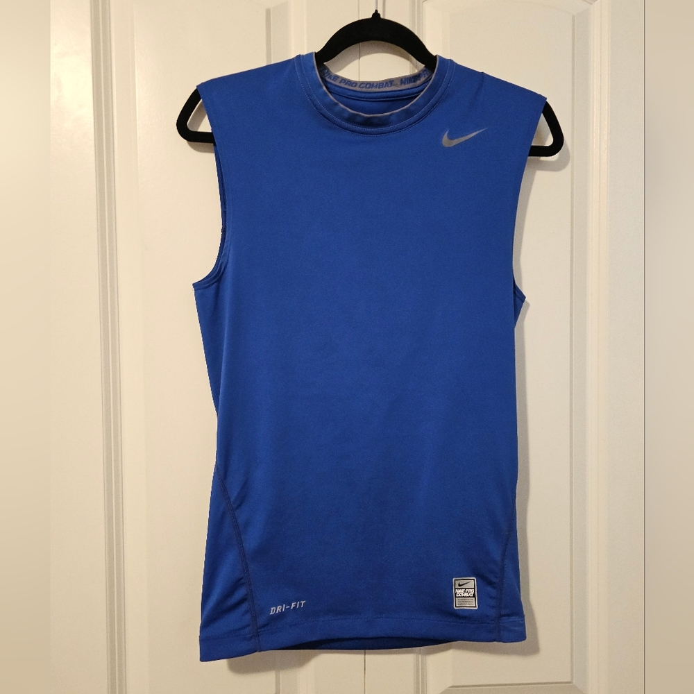 Nike Pro Combat Compression Dri-FIT Sleeveless Tank Top Blue Athleisure SZ M